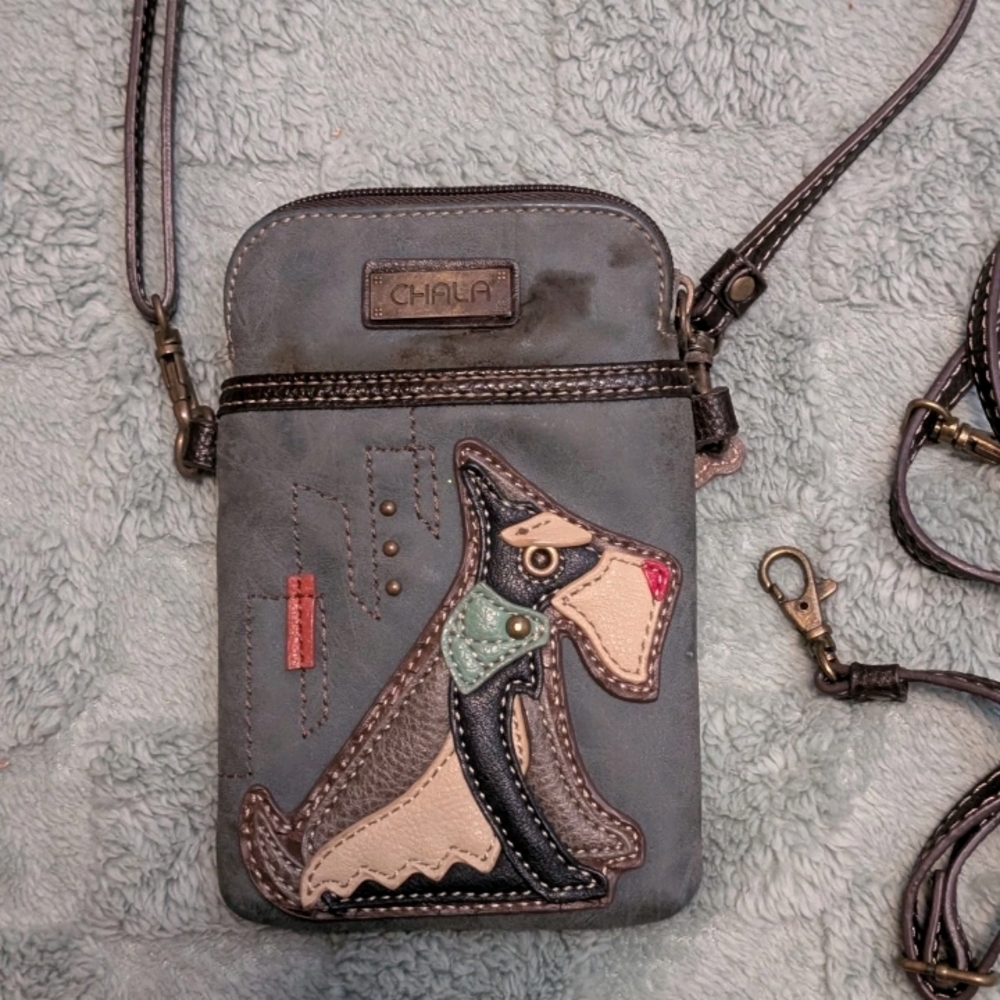 Chala Gray and Brown Dog Crossbody Bag